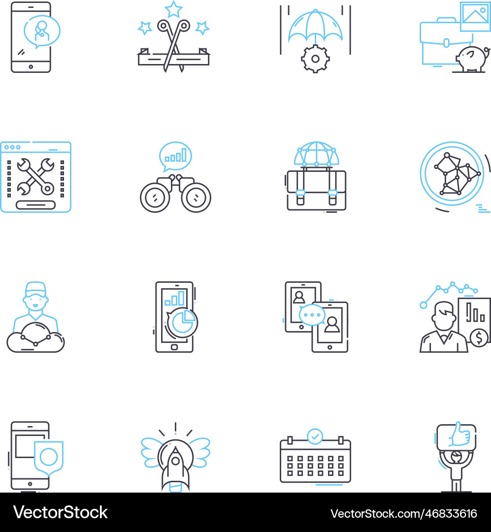 Content analysis linear icons set Vector Image