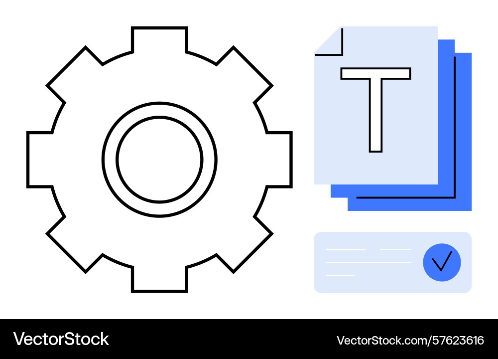 Gear and document stack with text approval Vector Image