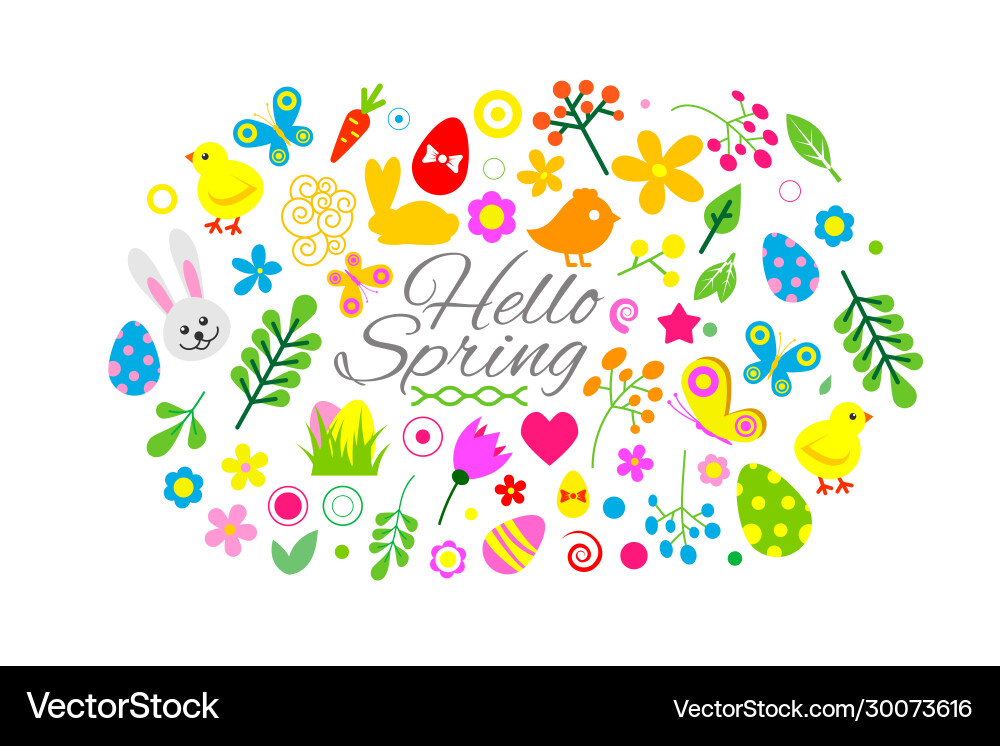 Hello spring and easter collection cute animals Hello spring and easter collection cute animals vector image