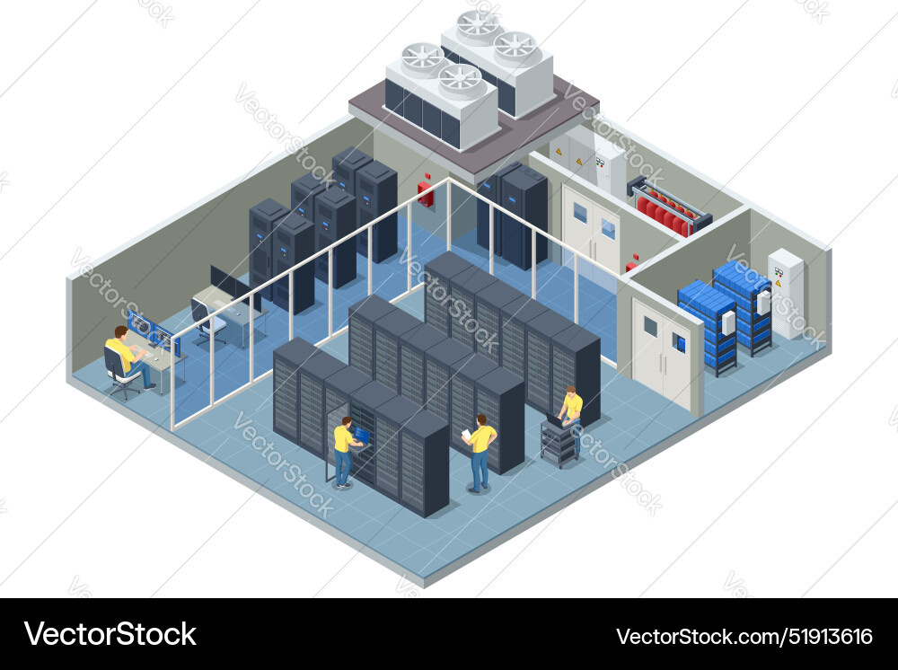Isometric network computing technologies digital Isometric network computing technologies digital vector image