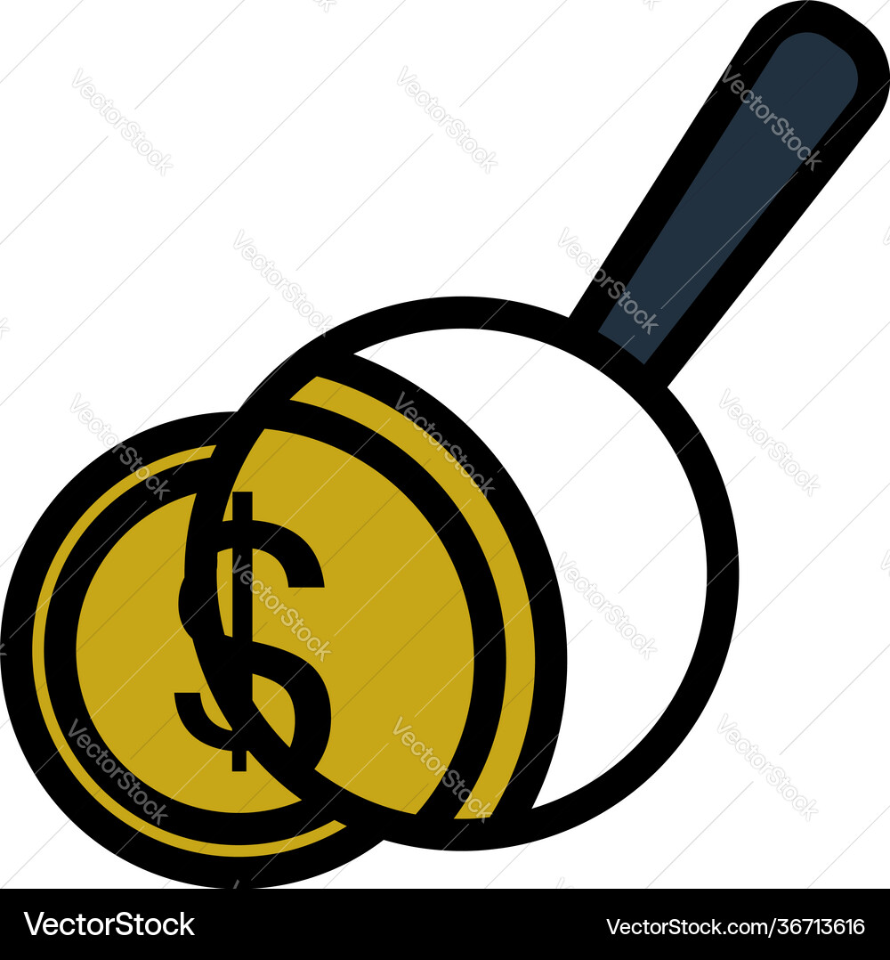 Magnifying over coins stack icon Magnifying over coins stack icon vector image
