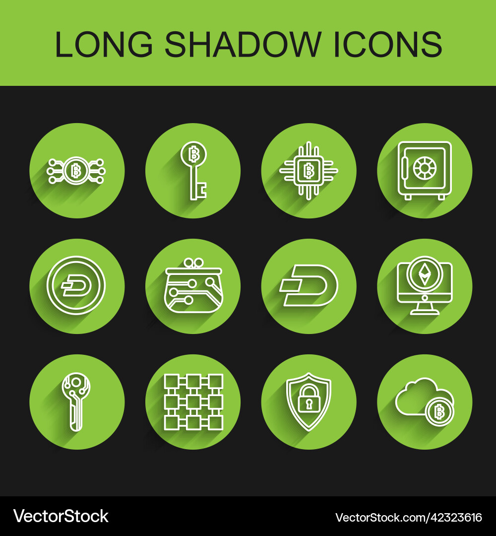 Set line cryptocurrency key blockchain technology Vector Image