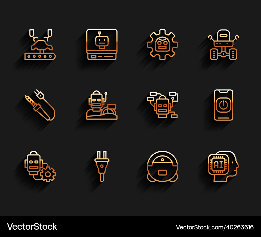 Set line robot setting electric plug robotic Set line robot setting electric plug robotic vector image