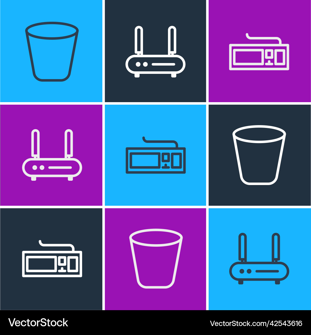 Set line trash can keyboard and router wi-fi Vector Image