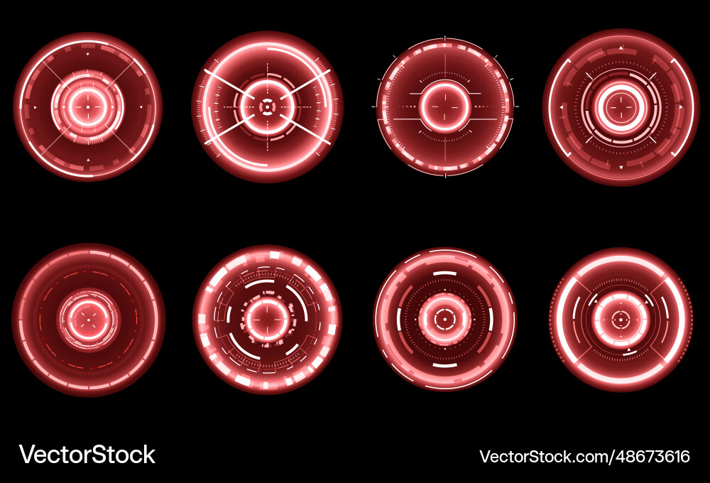 Set of sci fi red white circle user interface Set of sci fi red white circle user interface Vector Image