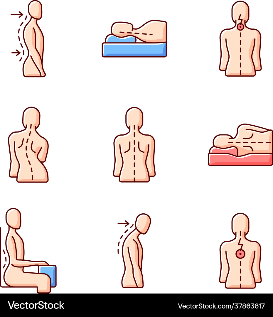 Back and posture problems rgb color icons set Back and posture problems rgb color icons set vector image