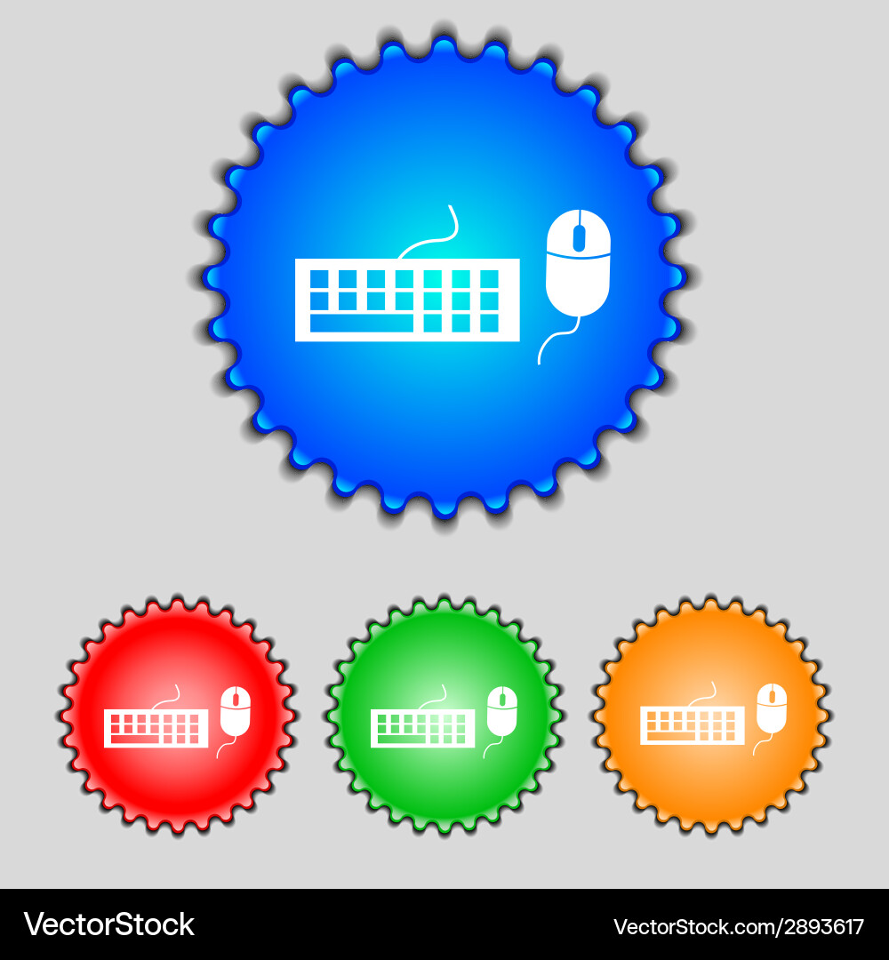 Computer keyboard and mouse icon set colourful vector image