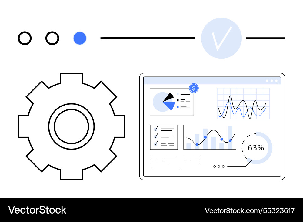 Data analysis dashboard with gear progress Vector Image