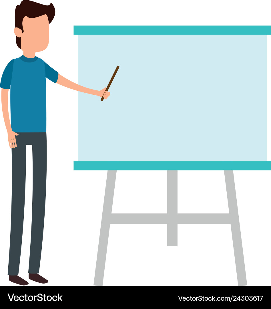 Man teaching with paperboard character Vector Image