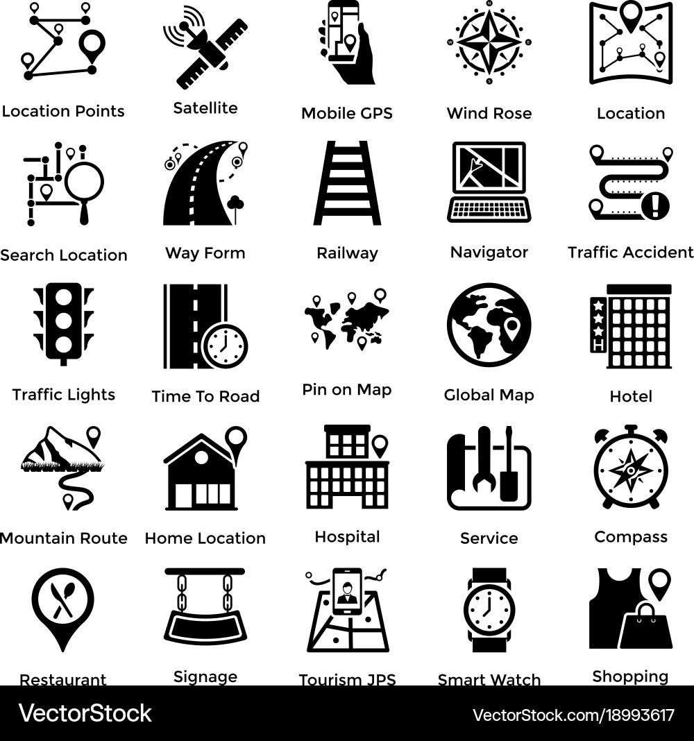 Navigation & Maps Icon Set vector image