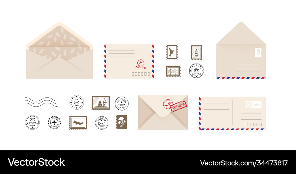 Post card and envelope collection open close Post card and envelope collection open close vector image