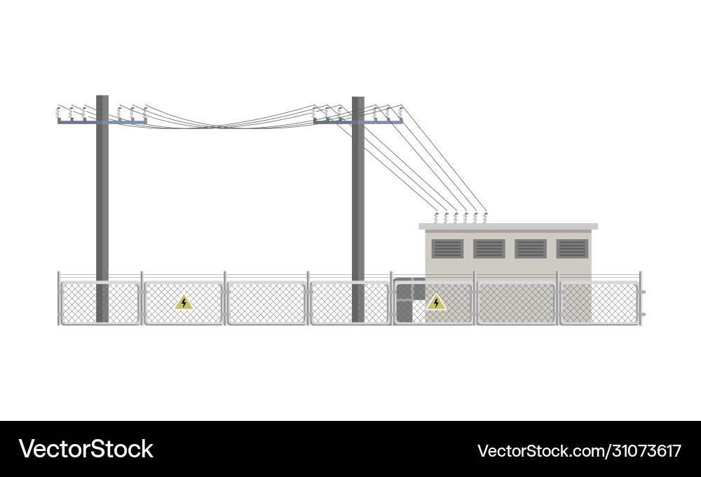 Power lines and transformer substation building Power lines and transformer substation building vector image
