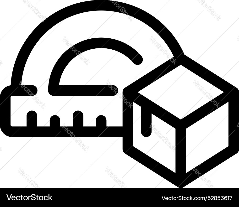 Protractor measuring a cube representing Vector Image