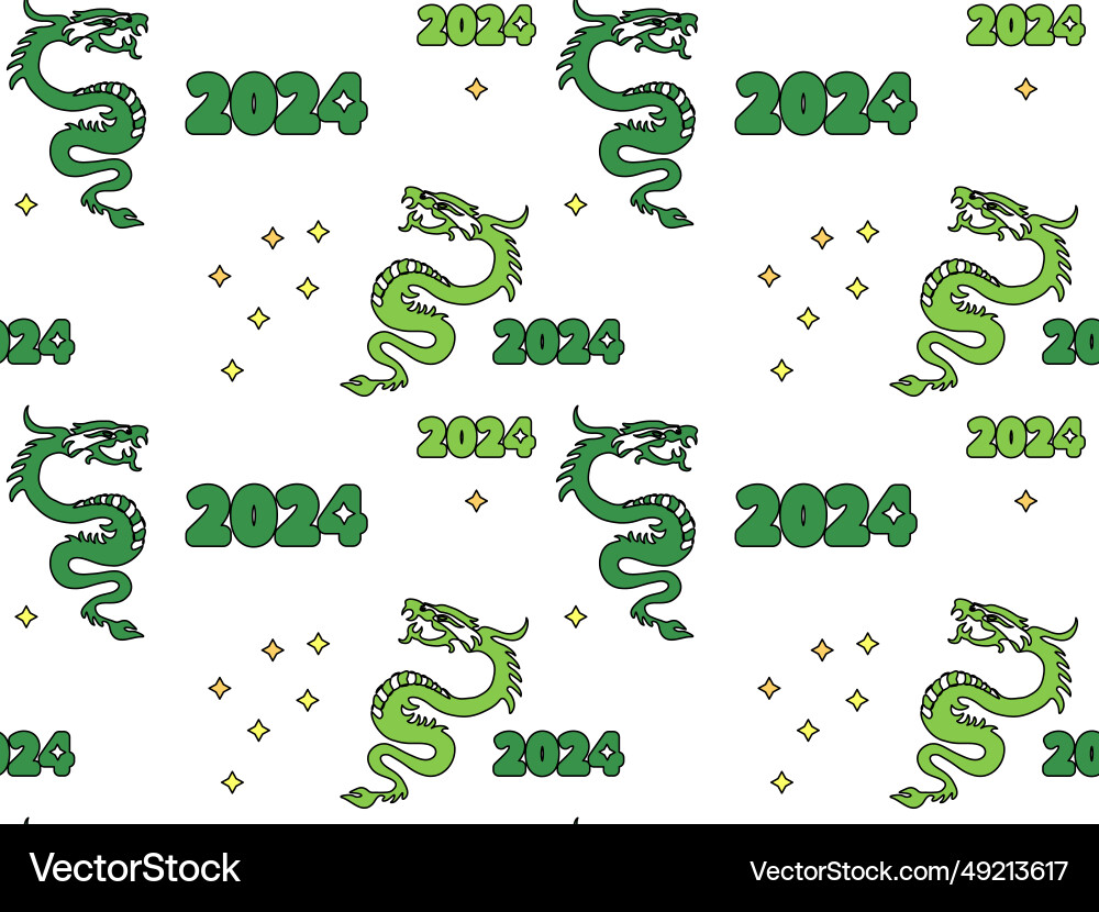 Seamless pattern of dragons and numbers 2024 new Seamless pattern of dragons and numbers 2024 new vector image