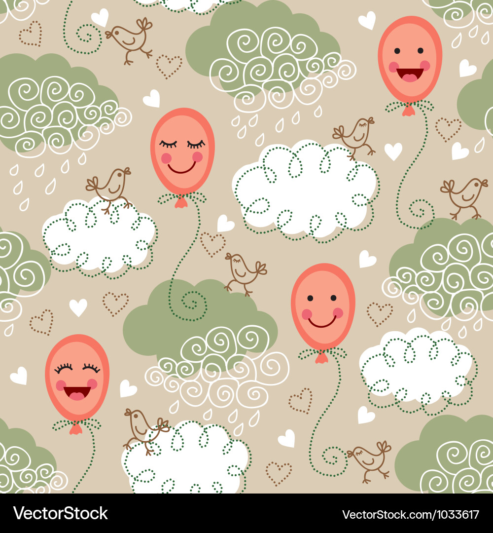 Seamless pattern with balloons and clouds vector image