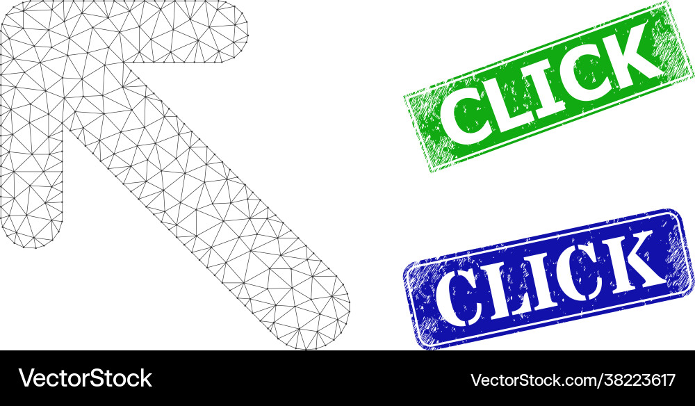 Textured click badges and triangular mesh arrow up vector image