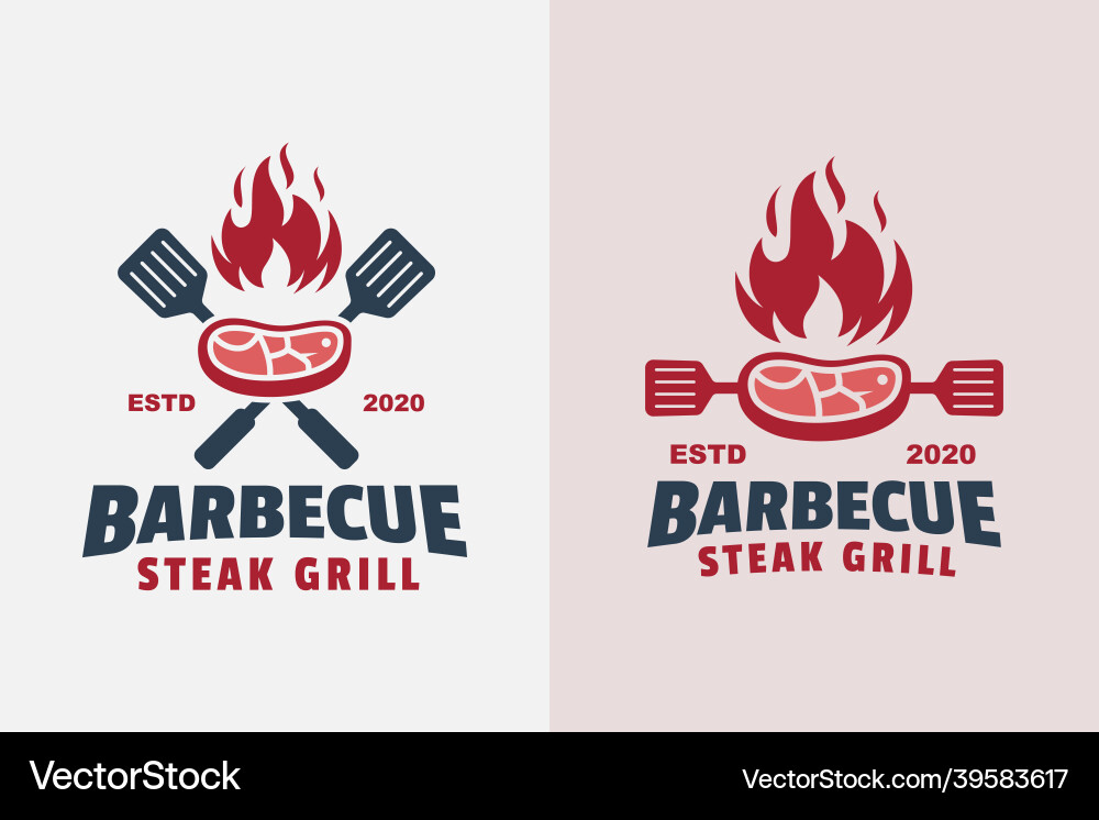 Vintage Retro Grill Steak gegrilltes Logo zwei Vintage Retro Grill Steak gegrilltes Logo zwei vektorbild