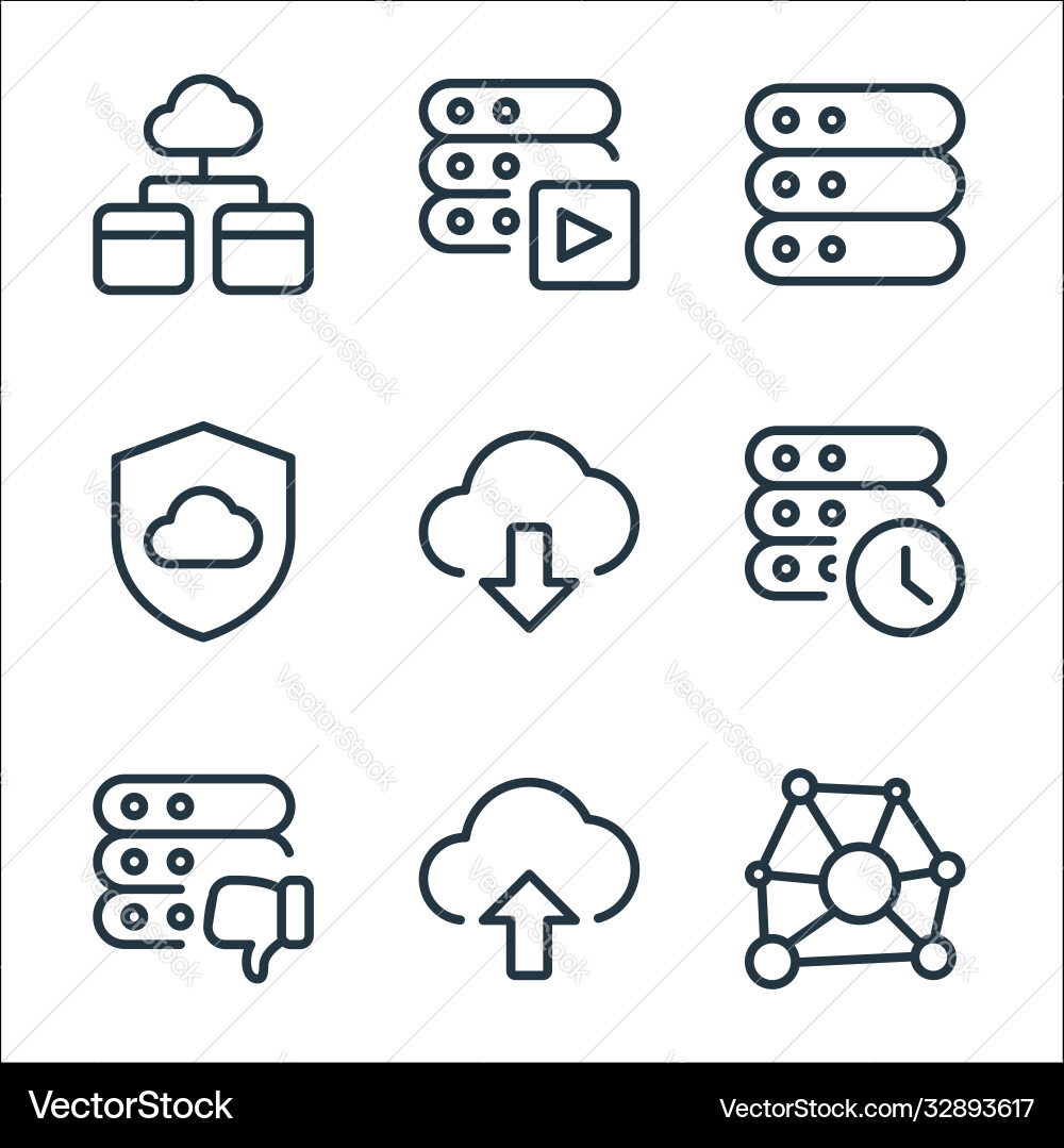 Work office server line icons linear set quality Work office server line icons linear set quality vector image
