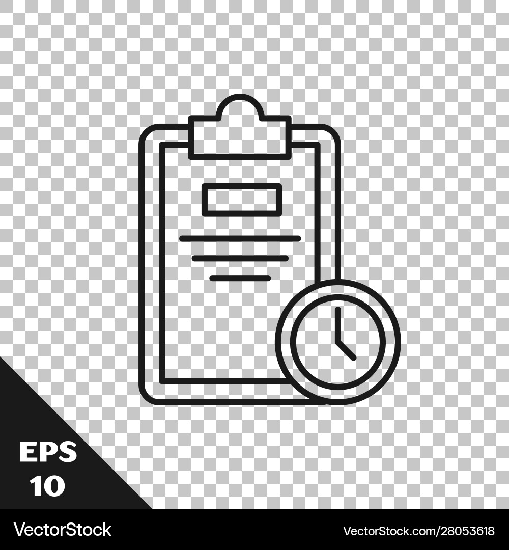 Black line exam sheet with clock icon isolated Black line exam sheet with clock icon isolated vector image