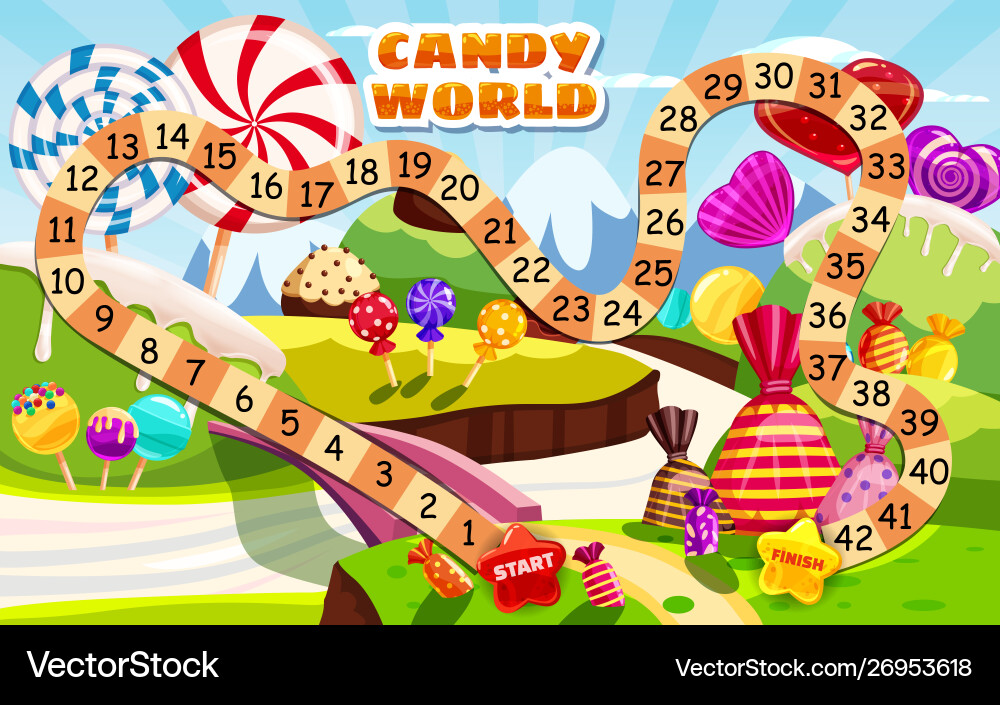 Candy board game for children and kids - journey Candy board game for children and kids - journey vector image