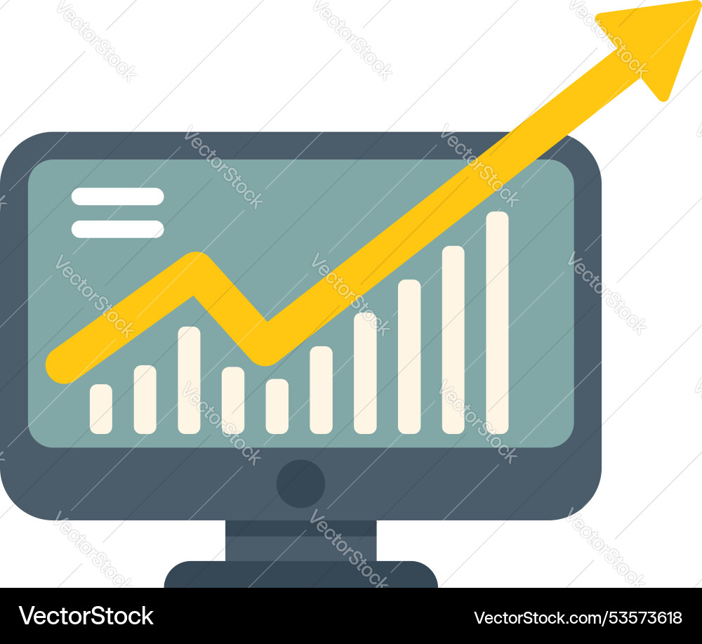 Computer monitor showing growing up chart business Computer monitor showing growing up chart business vector image