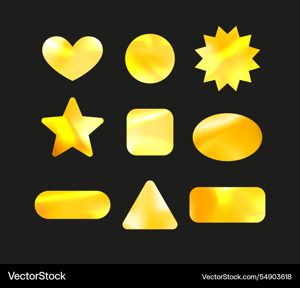 Holographic golden stickers set yellow Holographic golden stickers set yellow vector image