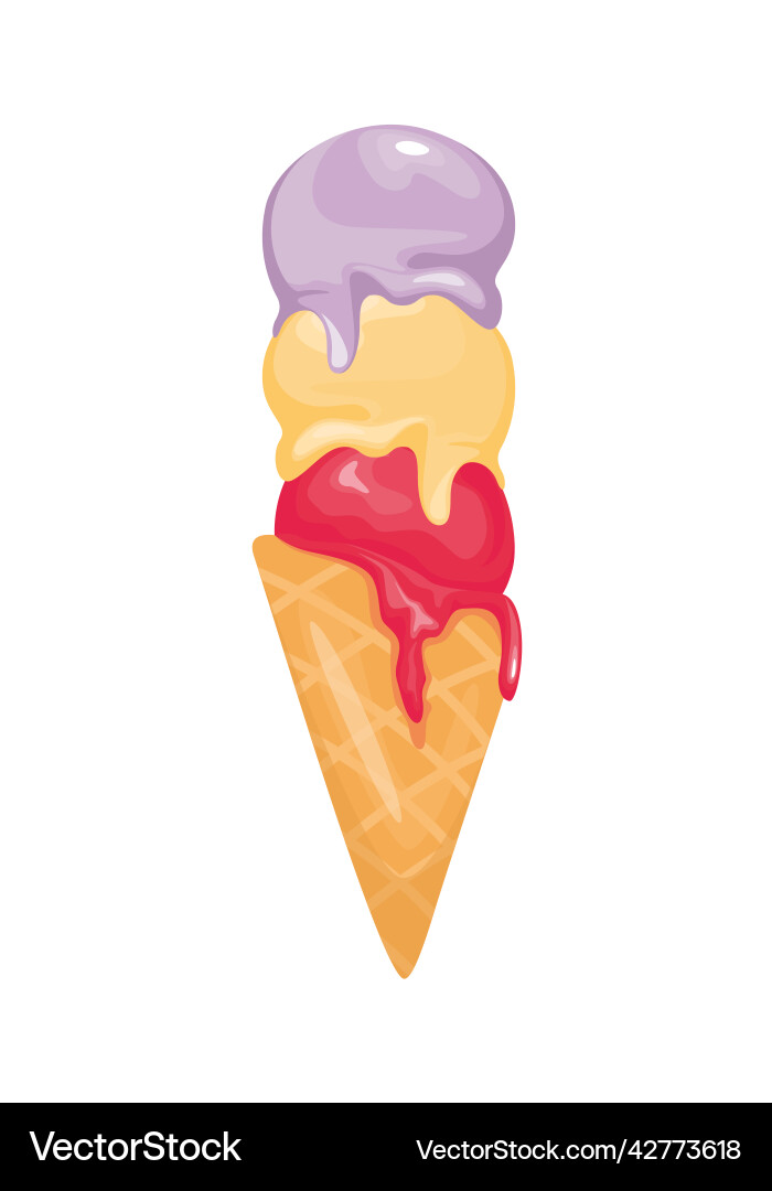 Ice cream cone with three scoops of different Vector Image