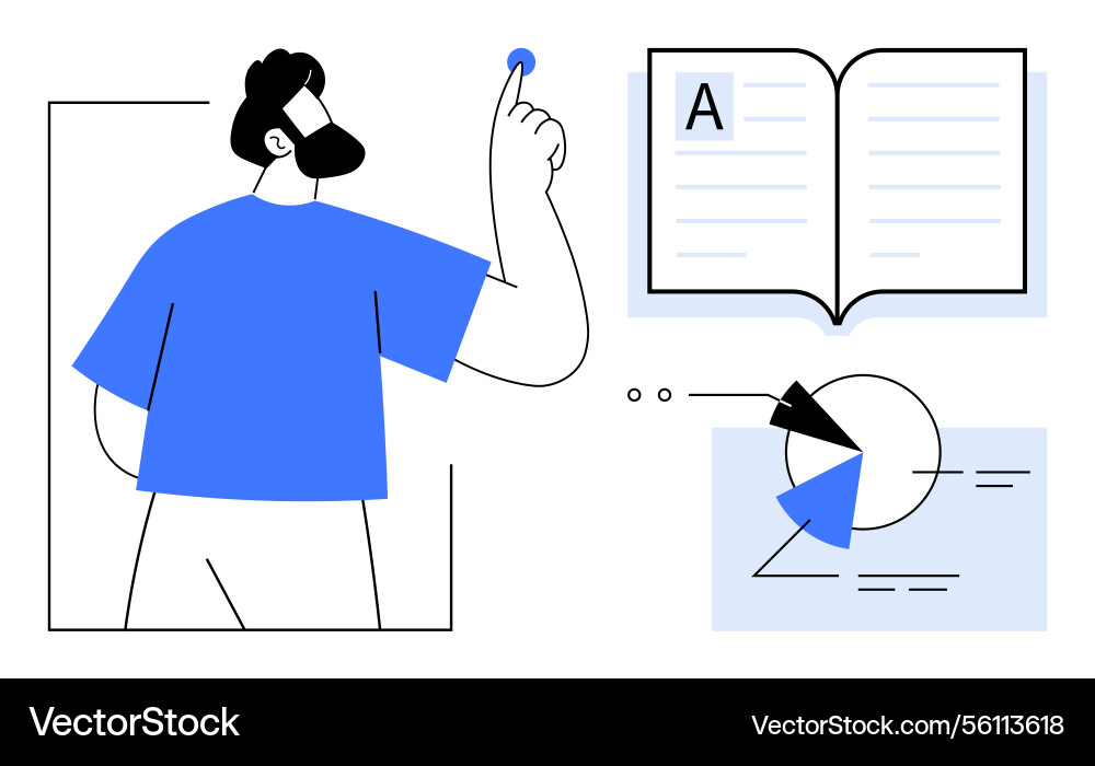 Man presenting textual and visual data Man presenting textual and visual data vector image