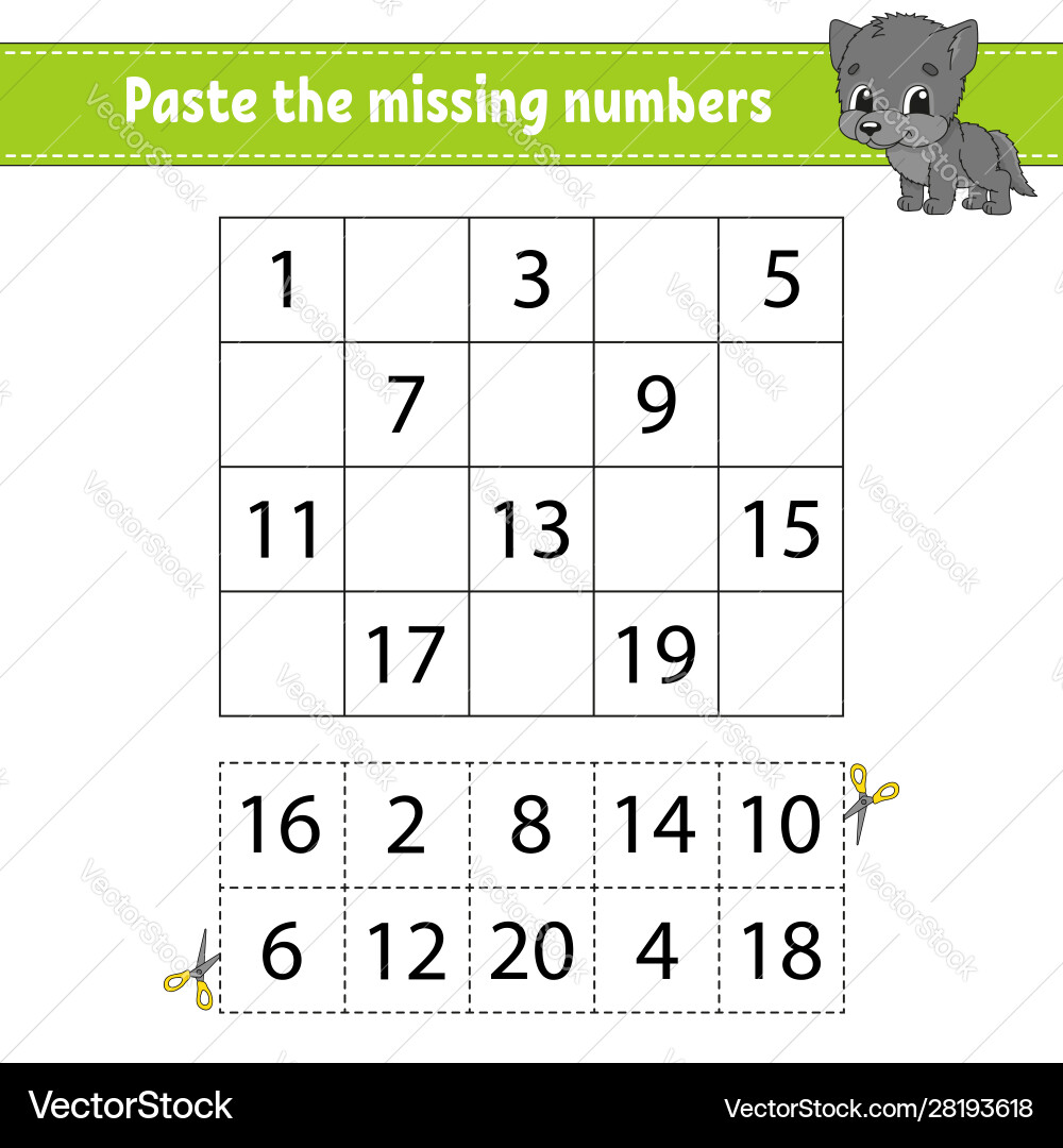 Paste missing numbers game for children Paste missing numbers game for children vector image