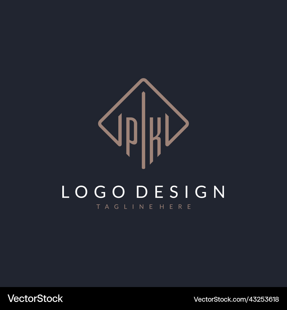 Pk initial logo with curved rectangle style design Pk initial logo with curved rectangle style design Vector Image