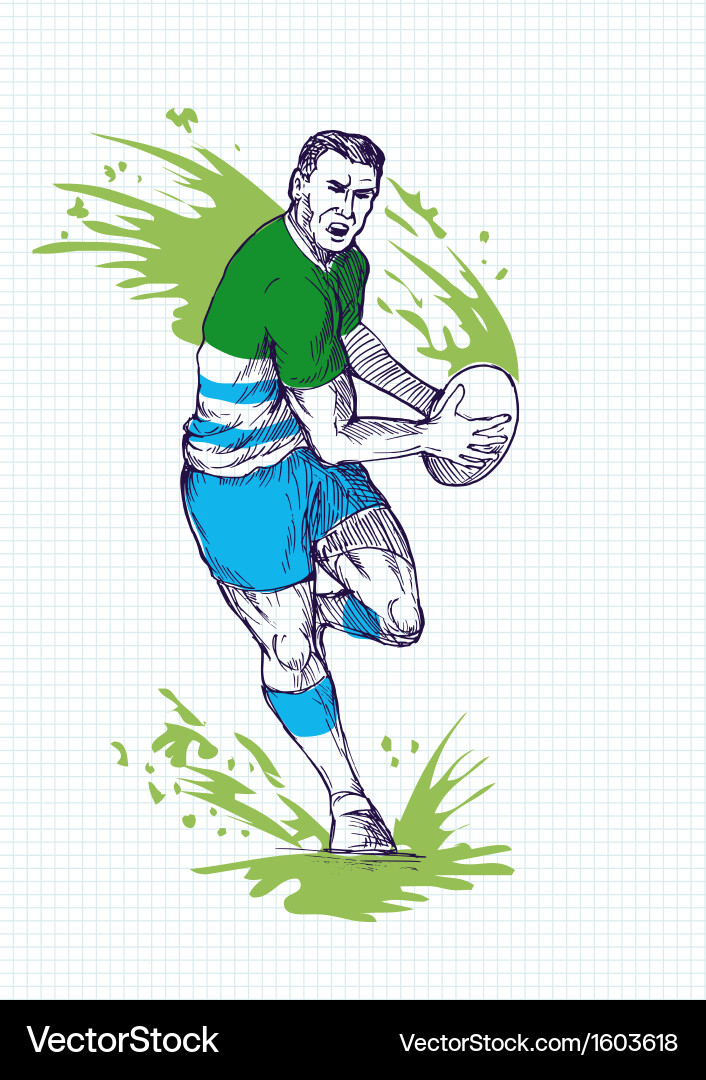 Rugby player running and passing ball Royalty Free Vector