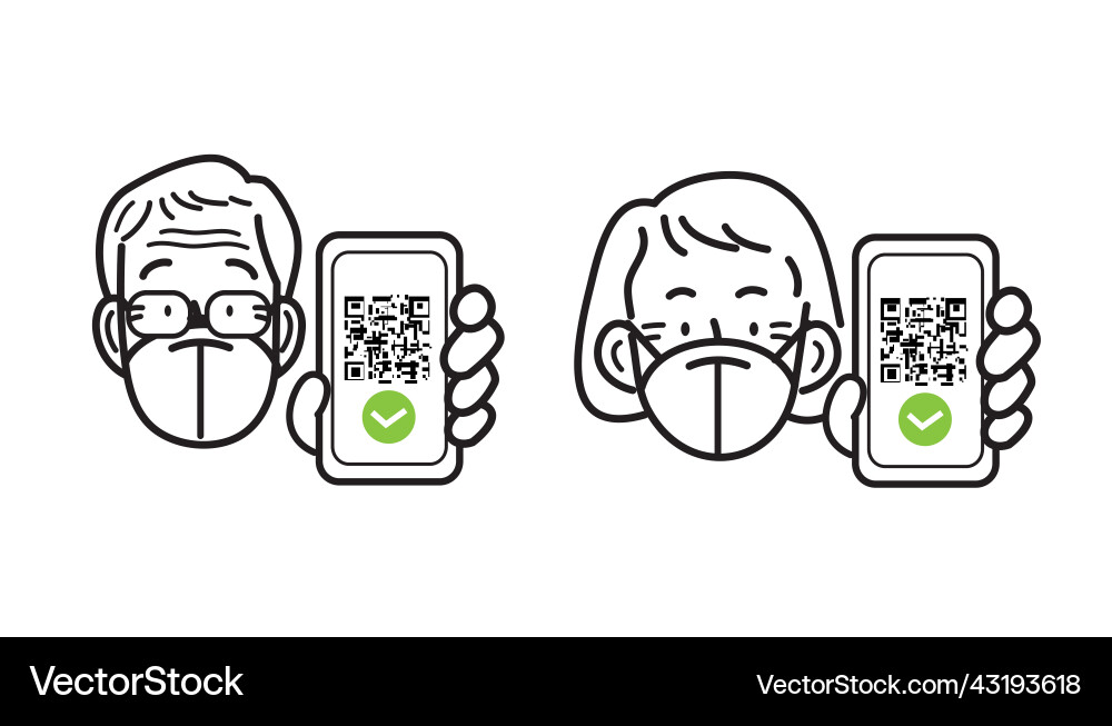 Seniors with ffp2 mask holding sanitary pass Seniors with ffp2 mask holding sanitary pass vector image