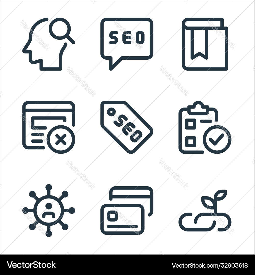 Web apps seo line icons linear set quality Web apps seo line icons linear set quality vector image