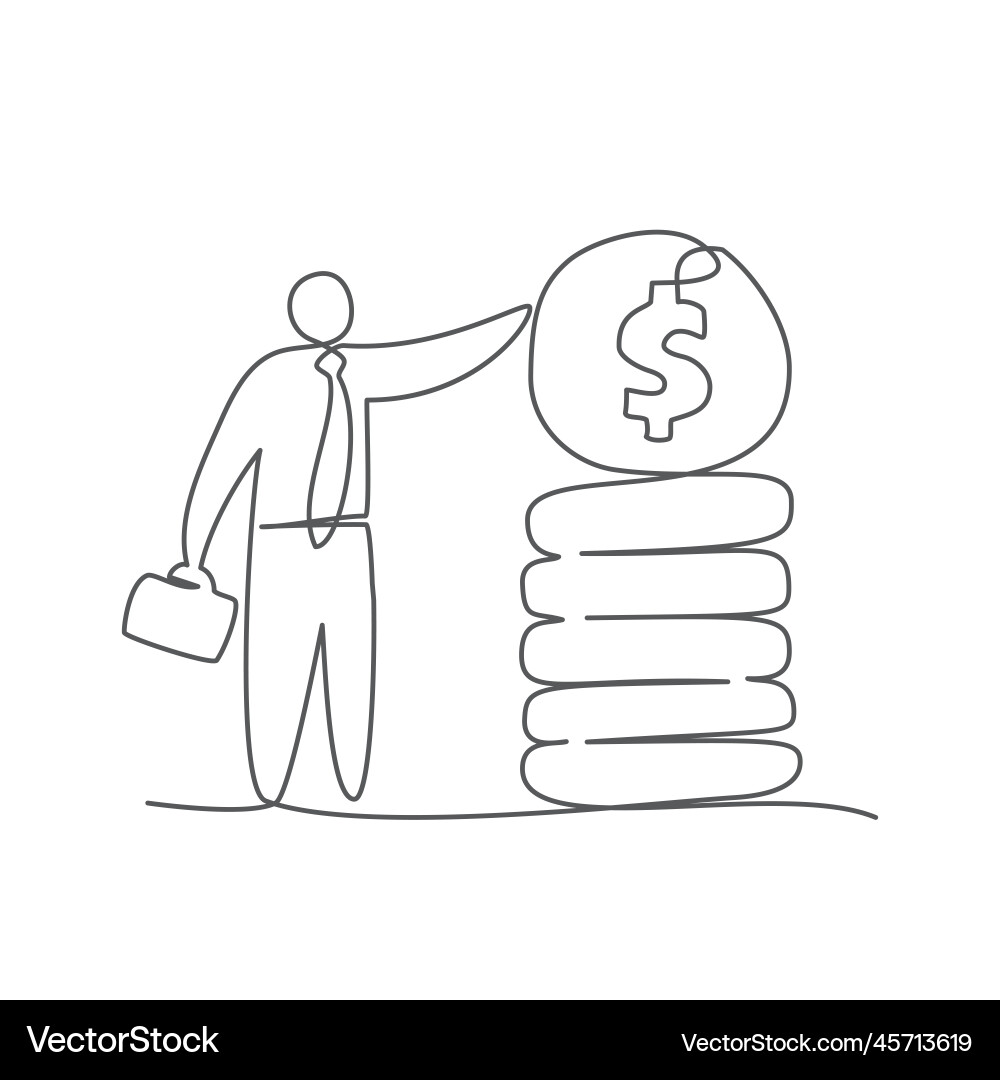 Businessman with money one line drawing on white vector image