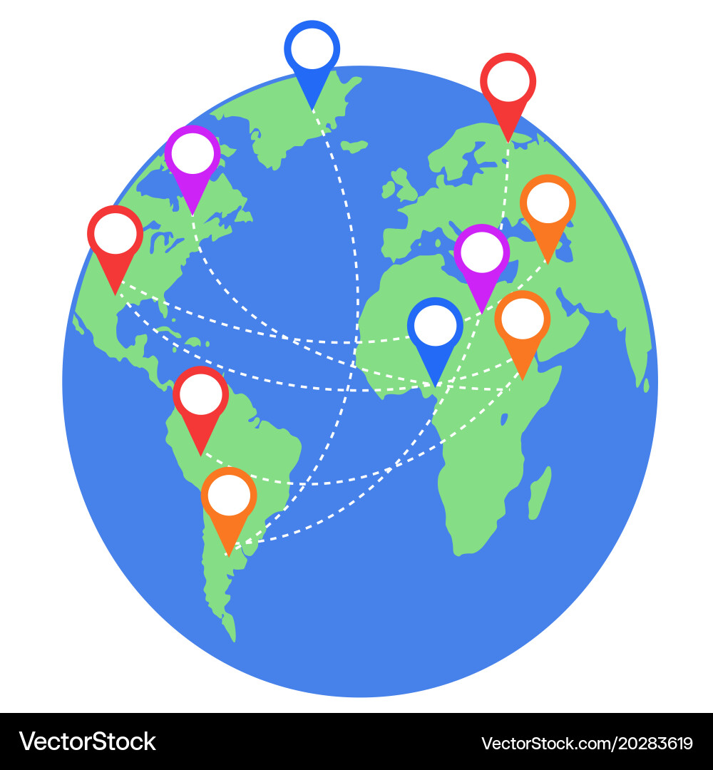 Global Map with Location Pins Vector Image
