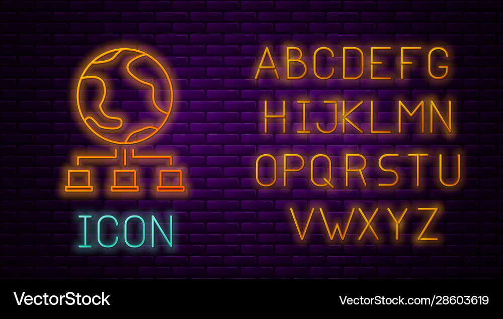 Glowing neon line computer network icon isolated Glowing neon line computer network icon isolated Vector Image