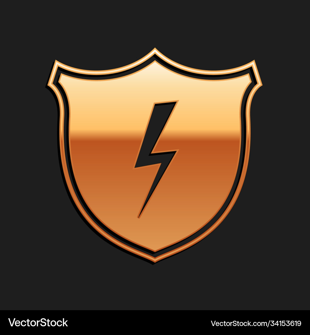 Gold secure shield with lightning icon isolated Gold secure shield with lightning icon isolated vector image