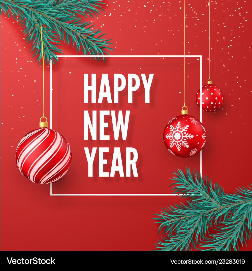Happy new year greeting card red christmas balls Happy new year greeting card red christmas balls vector image