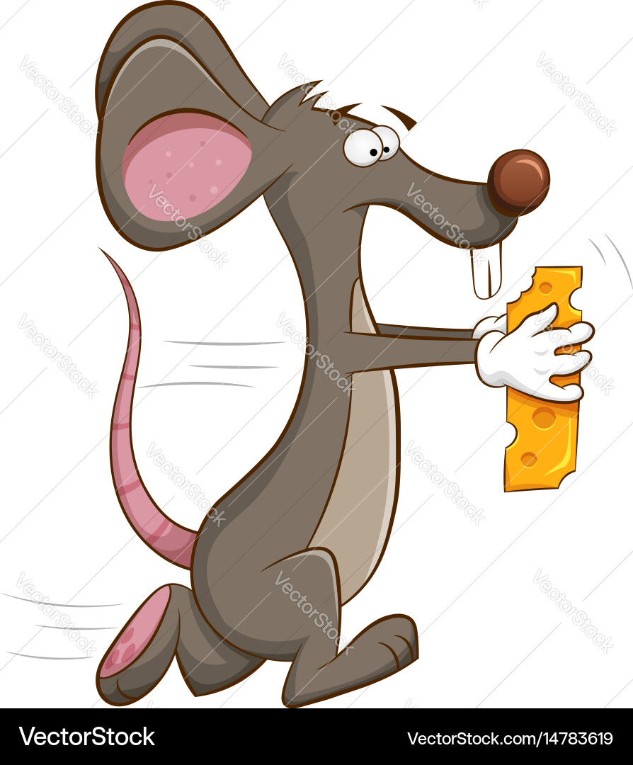 Mouse Runs Away With Cheese Vector Image