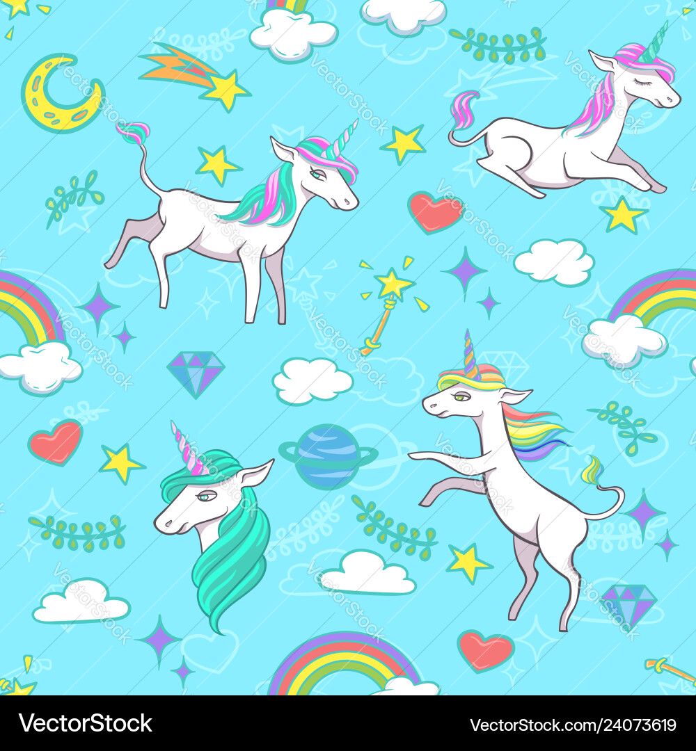 Seamless pattern with unicorns vector image
