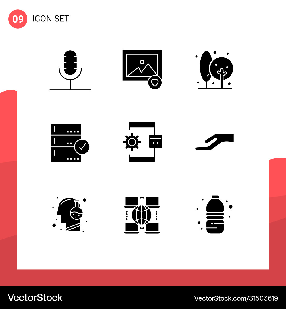 Set 9 solid glyphs on grid for data base Vector Image