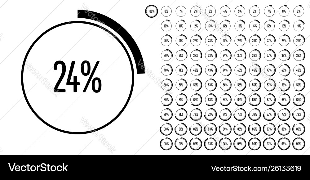 Set circle percentage diagrams from 0 to 100 Set circle percentage diagrams from 0 to 100 vector image