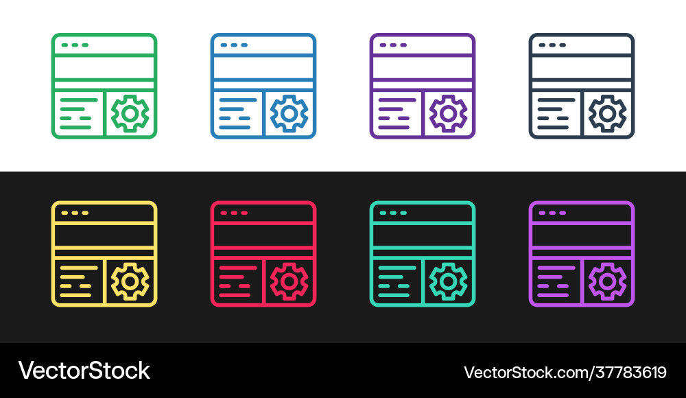 Set line debugging icon isolated on black Set line debugging icon isolated on black vector image