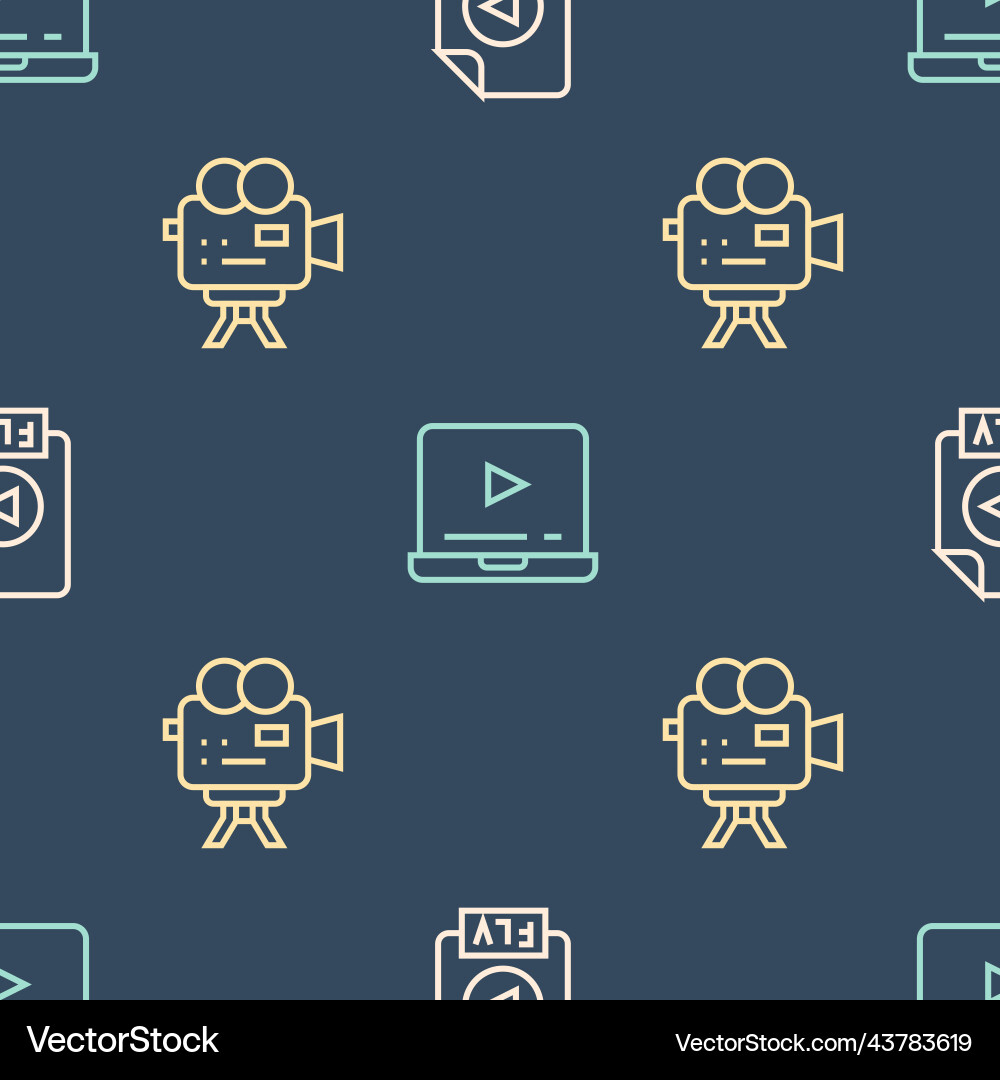 Set line flv file document retro cinema camera Set line flv file document retro cinema camera vector image