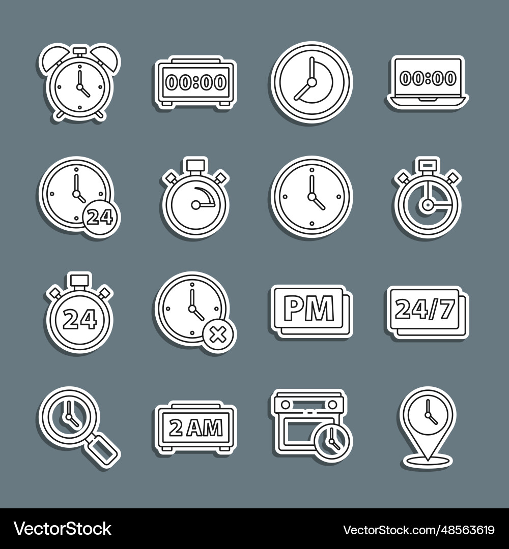 Set line location with clock 24 hours Set line location with clock 24 hours vector image