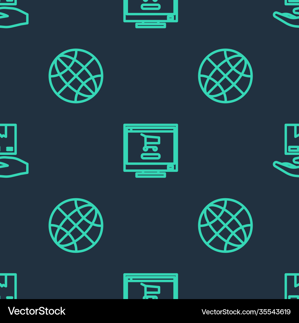 Set line shopping cart on computer worldwide Set line shopping cart on computer worldwide vector image