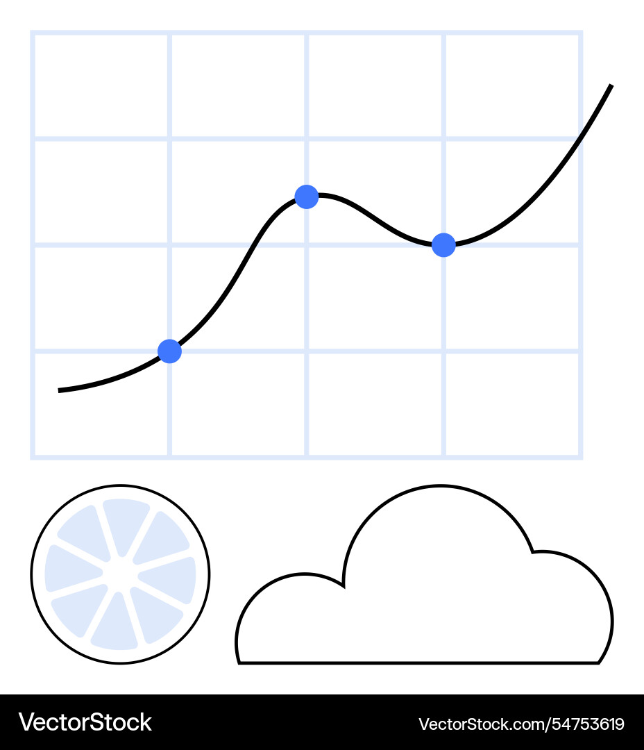 Upward trend line graph with cloud and pie chart vector image