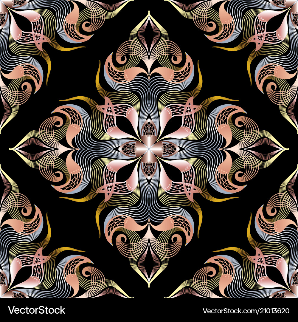 Beautiful 3d damask seamless pattern patterned Vector Image