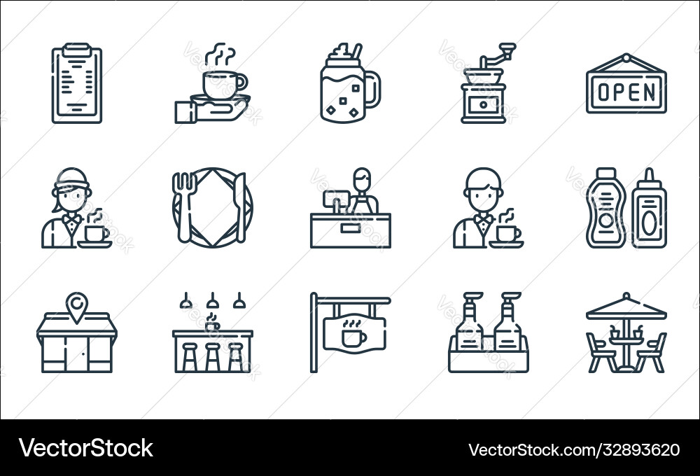 Cafe line icons linear set quality Cafe line icons linear set quality vector image