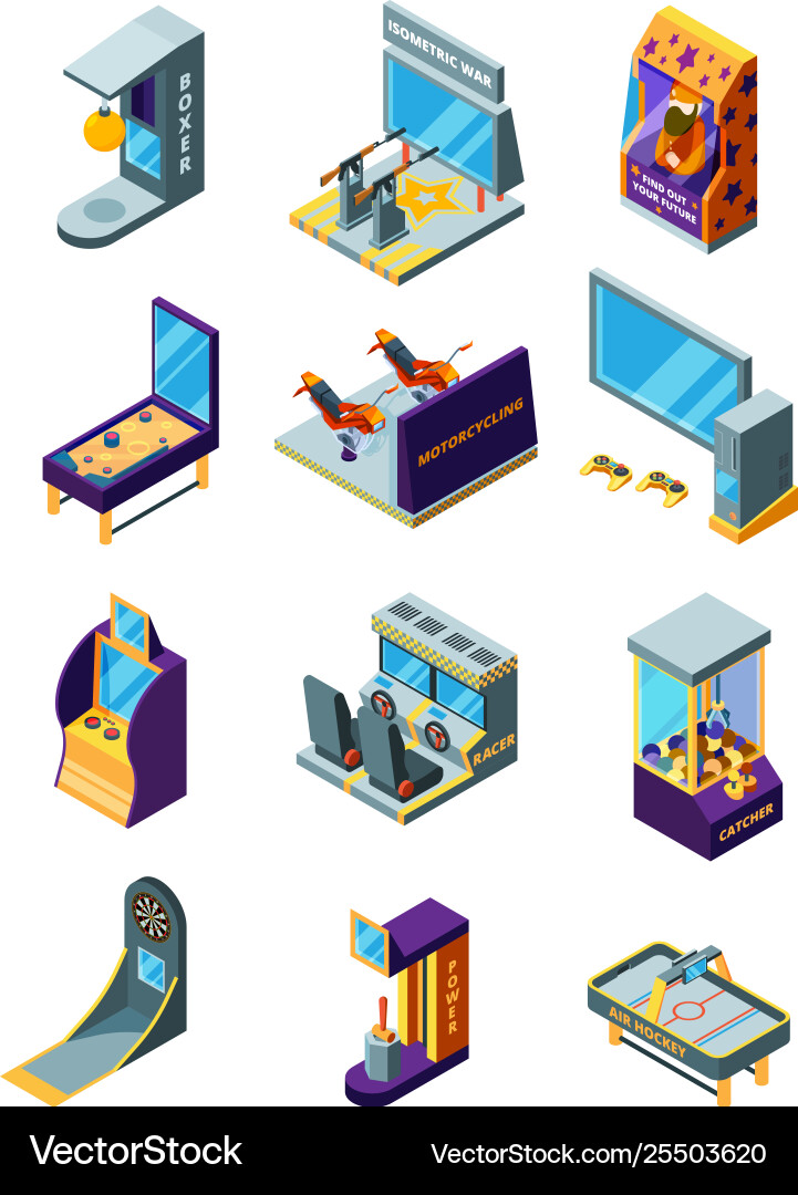 Game machines race simulator darts arcade funny Game machines race simulator darts arcade funny vector image